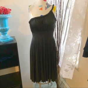 Braided One-shoulder Spaghetti Strap Pleated Dress